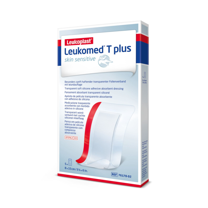 LEUKOMED T PLUS SKIN SENSITIVE 8X15 CM STERIILI HAAVASIDOS, SILIKONIKIINNTYS 5 KPL kuva 2