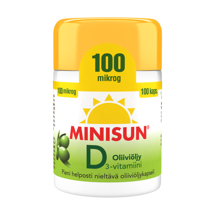 Minisun D-vitamiini Oliiviöljy 100 mikrog 100 kaps bild 3