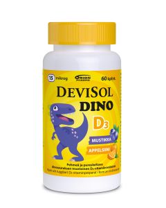 DEVISOL DINO MUSTIKKA APPELSIINI 15 MIKROG 60 KPL