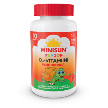 Minisun D-vitamiini Pehmokonna Mansikka 10 mikrog 120 kpl